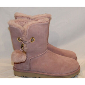 UGG WOMEN'S IRINA STAR CHARM BAILEY POM SUEDE SHEARLING ANKLE BOOTS PINK